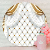 Aperturee - White Diamond Gold Dot Round Happy Birthday Backdrop